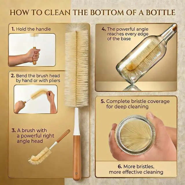 Alt view image 5 of 7 - Extra Large Long Bottle Brush Set - 16" / 15" Long Bamboo Handle Bottle Cleaner for Narrow Neck Beer Wine Bottles, Decanter, Tumblers, Thermos, Jugs with Straw Brush, Kettle Spout/Lid Brush