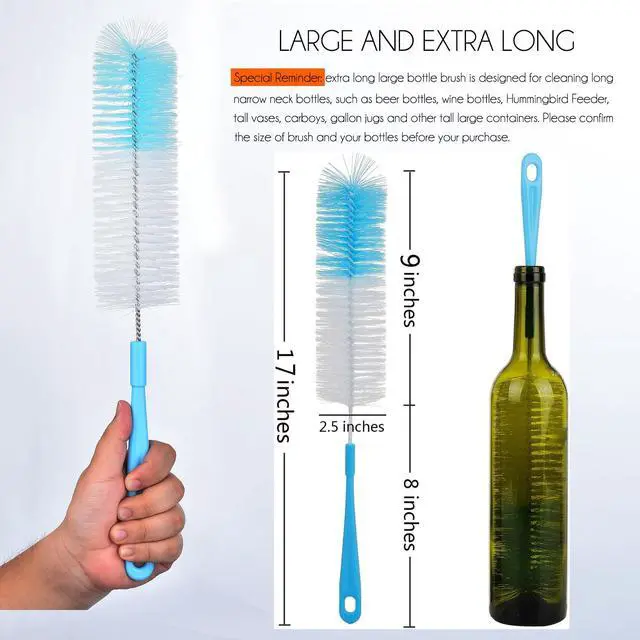 Alt view image 2 of 7 - 17 inch Extra Long Bottle Cleaning Brush Cleaner for Washing Narrow Neck Beer/Wine/Thermos, Brewing Bottles, Hummingbird Feeder