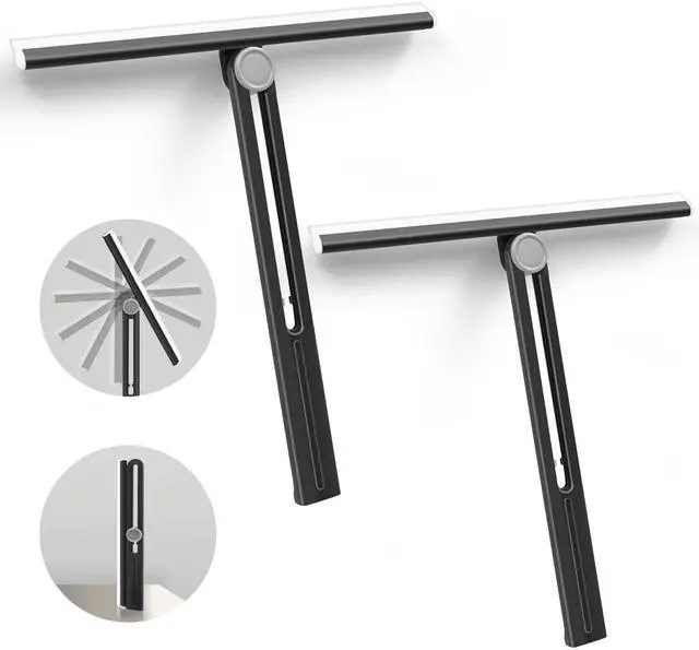 Main image of Shower Squeegee 2 Packs for Glass Doors, All-Purpose 360° Rotating Black Silicone Scraper Cleaner Tool for Tile, Walls, Mirror, Car Window, Countertop, Bathroom, 11 Inches