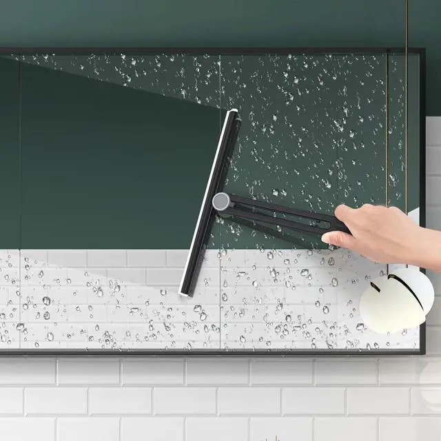 Alt view image 5 of 6 - Shower Squeegee 2 Packs for Glass Doors, All-Purpose 360° Rotating Black Silicone Scraper Cleaner Tool for Tile, Walls, Mirror, Car Window, Countertop, Bathroom, 11 Inches