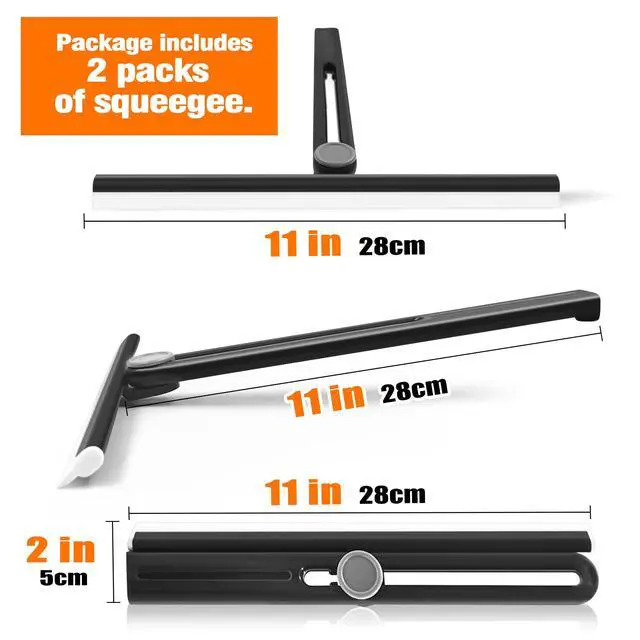 Alt view image 4 of 6 - Shower Squeegee 2 Packs for Glass Doors, All-Purpose 360° Rotating Black Silicone Scraper Cleaner Tool for Tile, Walls, Mirror, Car Window, Countertop, Bathroom, 11 Inches