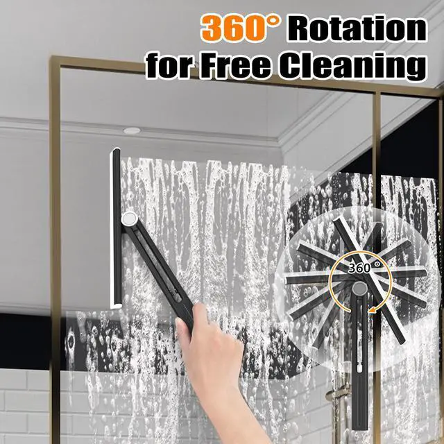 Alt view image 3 of 6 - Shower Squeegee 2 Packs for Glass Doors, All-Purpose 360° Rotating Black Silicone Scraper Cleaner Tool for Tile, Walls, Mirror, Car Window, Countertop, Bathroom, 11 Inches