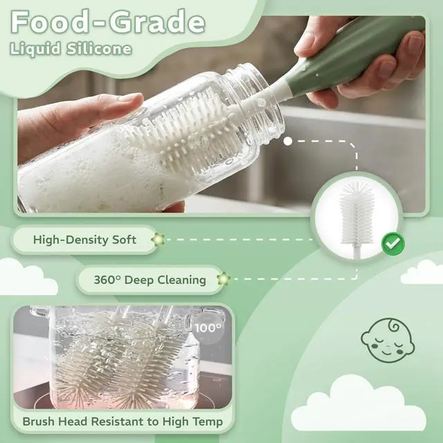 Alt view image 7 of 7 - Bottle Cleaning Kit, 5-in-1 Push-Press Bottle Brush Set with Silicone Brushes