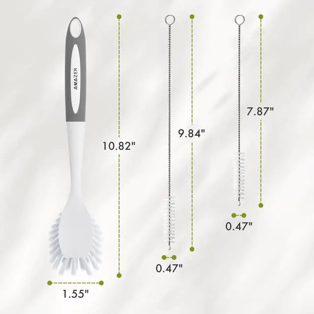 Alt view image 2 of 7 - 4 Pack Dish Brush with Handle, Kitchen Scrub Brushes for Cleaning, Straw Cleaner Brushes for Water Bottle, Dish Scrubber with Stiff Bristles for Sink