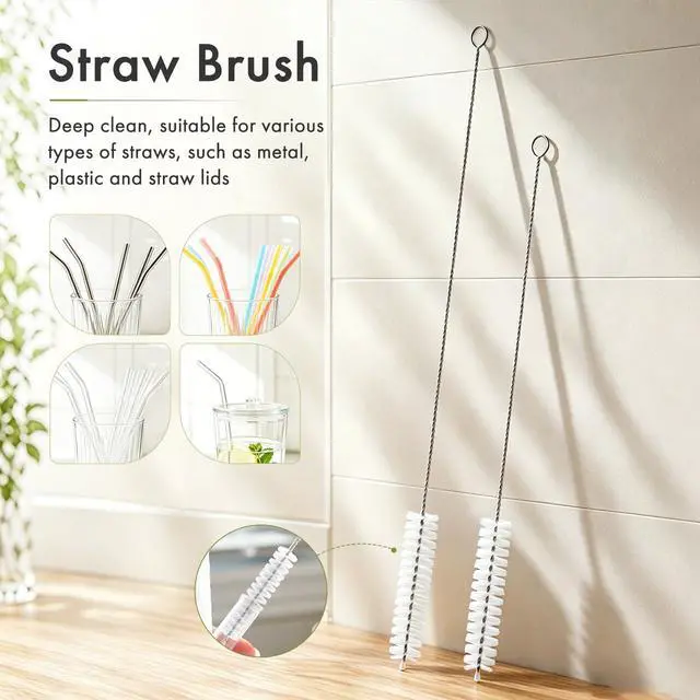 Alt view image 6 of 7 - 4 Pack Dish Brush with Handle, Kitchen Scrub Brushes for Cleaning, Straw Cleaner Brushes for Water Bottle, Dish Scrubber with Stiff Bristles for Sink