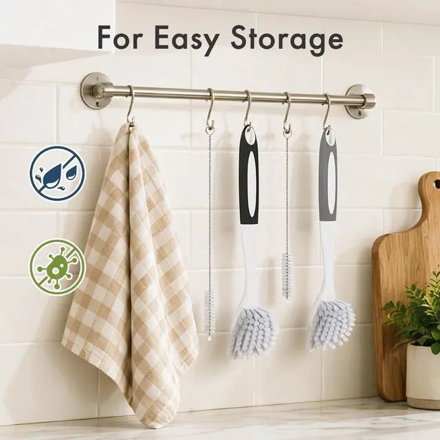 Alt view image 7 of 7 - 4 Pack Dish Brush with Handle, Kitchen Scrub Brushes for Cleaning, Straw Cleaner Brushes for Water Bottle, Dish Scrubber with Stiff Bristles for Sink