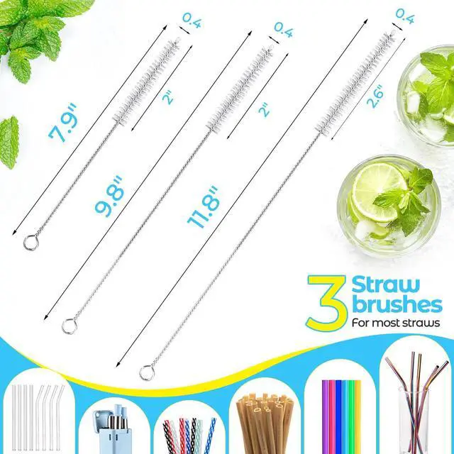 Alt view image 4 of 7 - 5 Pack Bottle Brush Set, 14" Stainless Steel Long Handle & 3 Straw Brushes
