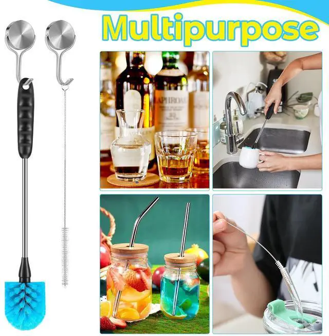 Alt view image 7 of 7 - 5 Pack Bottle Brush Set, 14" Stainless Steel Long Handle & 3 Straw Brushes