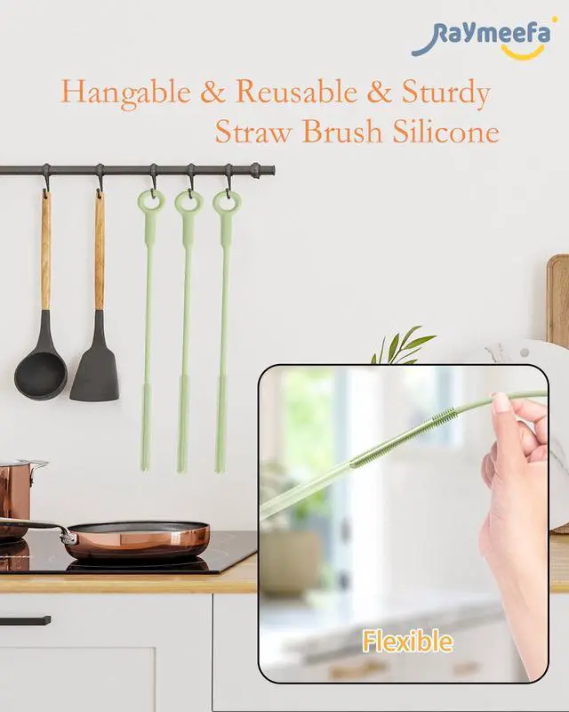 Alt view image 6 of 6 - Straw Cleaner Brush Set - Raymeefa Scratch-Free Detail Cleaning for Reusable Straws & Tumblers (Avocado Green)