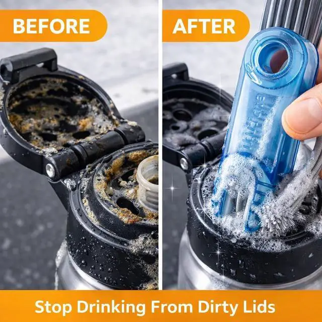 Alt view image 3 of 7 - KMay Lid Cleaning Brush Set, 3-Pack 3-in-1 Bottle Lid Cleaner with Straw Cleaning Brush, Lid Scrubber for Water Bottles, Tumblers & Hard-to-Reach Areas