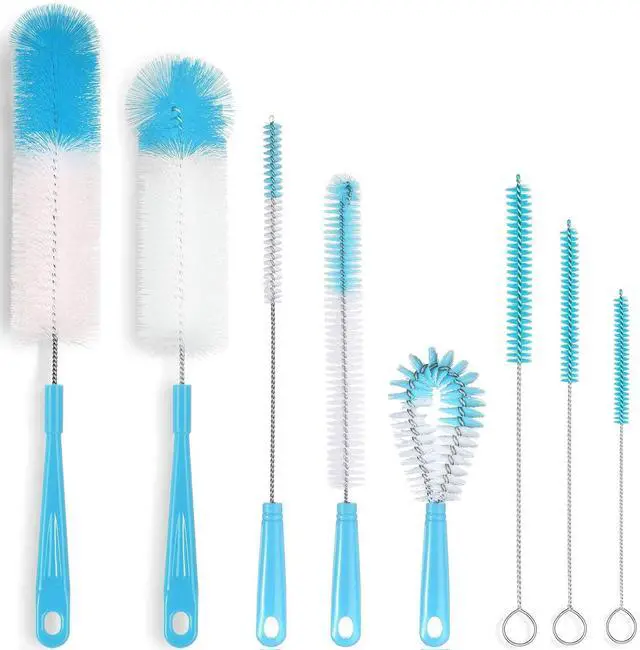 Main image of 8-Pack Bottle Cleaning Brush Set - Long Handle Bottle Cleaner for Washing Narrow Wine/Beer Bottle, Thermos, Hummingbird Feeder, Sport Well, Plus Kettle/Straw Brush