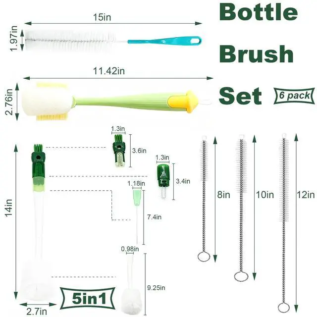 Alt view image 2 of 5 - 6 Pack Bottle Brush Set, Multifunctional Water Bottle Cleaning Brush