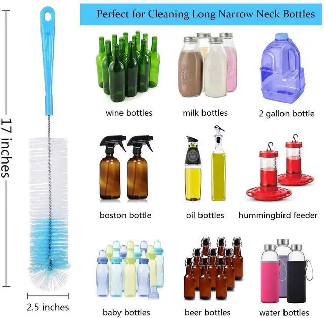 Alt view image 3 of 7 - 8-Pack Bottle Cleaning Brush Set - Long Handle Bottle Cleaner for Washing Narrow Wine/Beer Bottle, Thermos, Hummingbird Feeder, Sport Well, Plus Kettle/Straw Brush