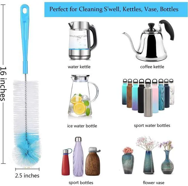 Alt view image 2 of 7 - 8-Pack Bottle Cleaning Brush Set - Long Handle Bottle Cleaner for Washing Narrow Wine/Beer Bottle, Thermos, Hummingbird Feeder, Sport Well, Plus Kettle/Straw Brush