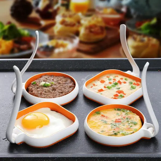 Main image of 4Pack Silicone Egg Rings, 2Pack Square Egg Rings+2Pack Round Egg Molds for Cooking, Fried Egg Shape Silicon Egg Cooking Rings
