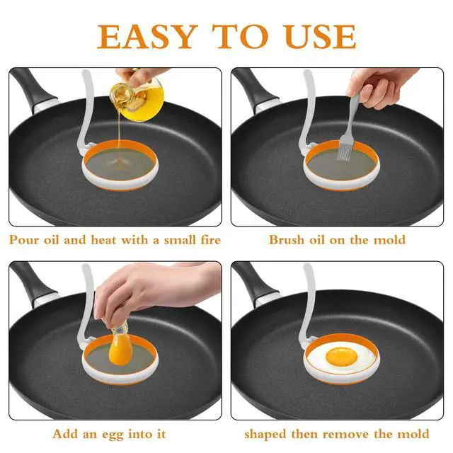 Alt view image 4 of 7 - 4Pack Silicone Egg Rings, 2Pack Square Egg Rings+2Pack Round Egg Molds for Cooking, Fried Egg Shape Silicon Egg Cooking Rings