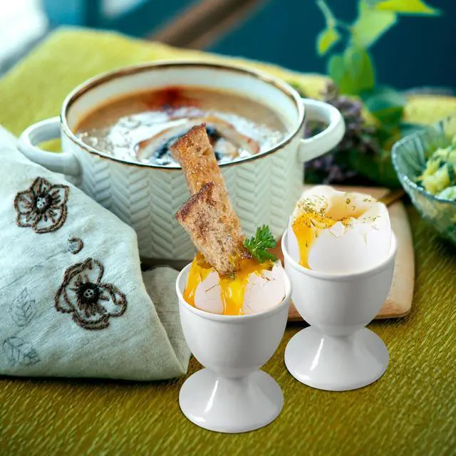 Alt view image 5 of 6 - Ceramic Egg Cups, Set of 2, White Boiled Egg Holders for Breakfast