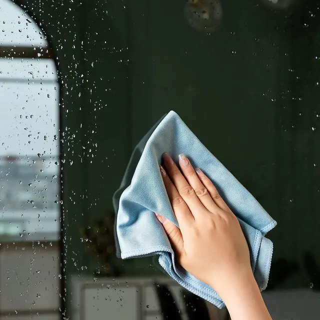 Alt view image 4 of 6 - 6 Pack Microfiber Glass Cleaning Cloth, 16 Inch X 16 Inch, Lint Free Quickly Clean Window, Glasses, Windshields, Mirrors, and Stainless Steel, Blue