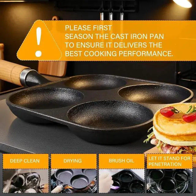 Alt view image 4 of 7 - 4 Cup Cast Iron Egg Pan for Mini Pancake Breakfast Omelette