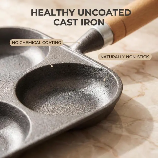 Alt view image 5 of 7 - 4 Cup Cast Iron Egg Pan for Mini Pancake Breakfast Omelette