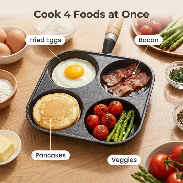 Alt view image 7 of 7 - 4 Cup Cast Iron Egg Pan for Mini Pancake Breakfast Omelette