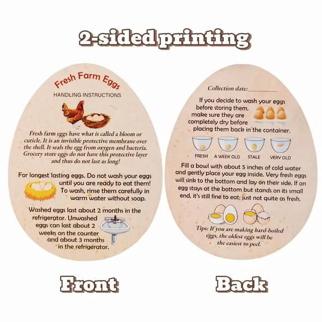 Alt view image 2 of 7 - Fresh Farm Egg Handling Instruction Cards - 2.7 X 3.5 Inches - Eggs Shape Style - Egg Stamps for Eggs Care Egg Cartons Cheap Bulk - Egg Stamps for Fresh Eggs for Egg Cartons Reusable (250)