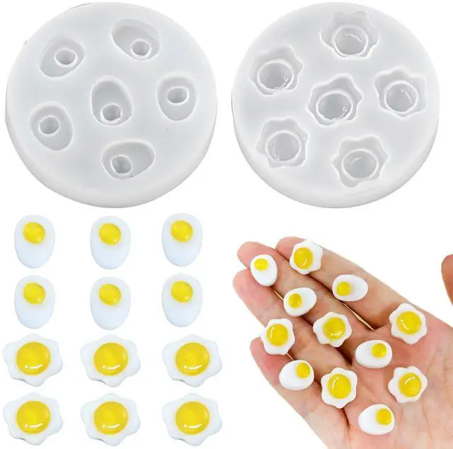 Main image of 2Pcs Cute Tiny Fried Eggs Resin Silicone Molds Micro Dollhouse Food Epoxy Casting Mold for DIY Resin Art Fairy Garden Miniatures Landscape Crafts Decor