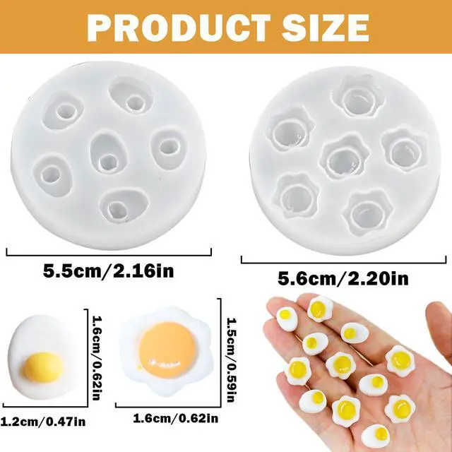 Alt view image 2 of 6 - 2Pcs Cute Tiny Fried Eggs Resin Silicone Molds Micro Dollhouse Food Epoxy Casting Mold for DIY Resin Art Fairy Garden Miniatures Landscape Crafts Decor
