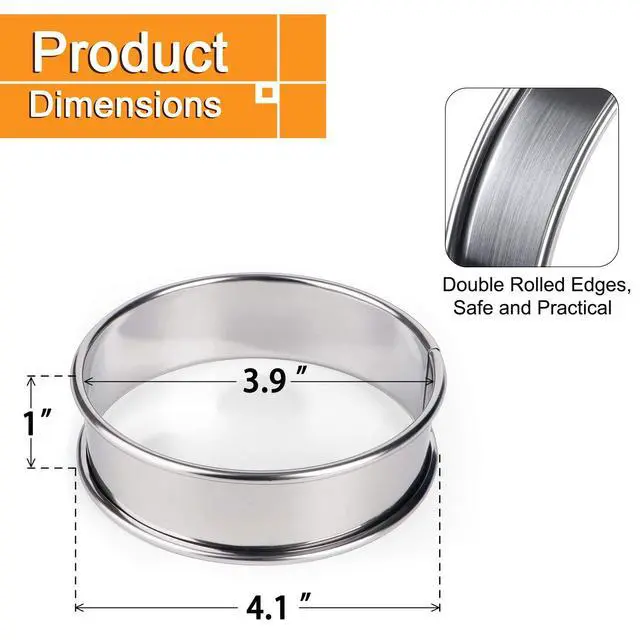 Alt view image 2 of 7 - 4 Inch English Muffin Ring, Crumpet & Cookie Ring Set, 5 Pack
