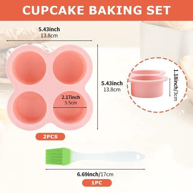 Alt view image 3 of 7 - Reusable Silicone Air Fryer Egg Mold, 2 Pcs 4 Cavity Non-Stick Air Fryer Baking Pan with Oil Brush, Silicone Muffin Pans Muffin Cups for Baking, Hamburger Bun Pan(pink,blue)