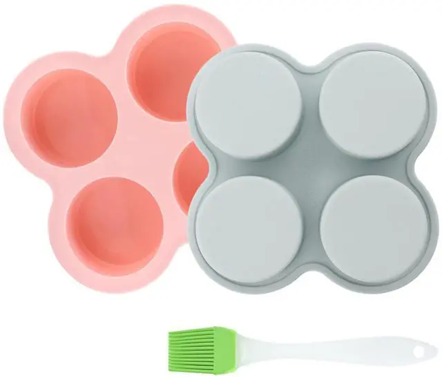 Main image of 2 Pack Air Fryer Silicone Egg Molds, Reusable 4 Cavity Non-Stick Air Fryer Baking Pan with Oil Brush, Round Muffin Top Pans for Breakfast Sandwiches, Hamburger Buns, Tart, Pancake