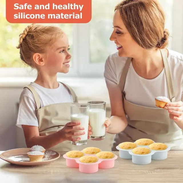 Alt view image 4 of 7 - 2 Pack Air Fryer Silicone Egg Molds, Reusable 4 Cavity Non-Stick Air Fryer Baking Pan with Oil Brush, Round Muffin Top Pans for Breakfast Sandwiches, Hamburger Buns, Tart, Pancake