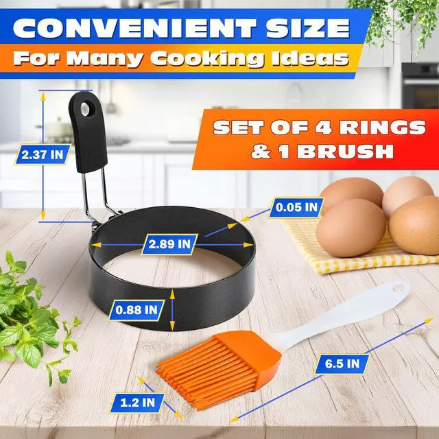 Alt view image 2 of 7 - Set of 4 Large Egg Rings for Frying Eggs, 2.89" Non-Stick Carbon Steel