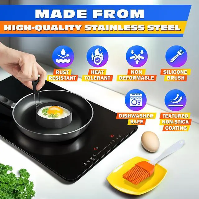 Alt view image 3 of 7 - Set of 4 Large Egg Rings for Frying Eggs, 2.89" Non-Stick Carbon Steel