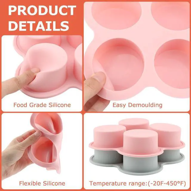 Alt view image 7 of 7 - Reusable Silicone Air Fryer Egg Mold, 2 Pcs 4 Cavity Non-Stick Air Fryer Baking Pan with Oil Brush, Silicone Muffin Pans Muffin Cups for Baking, Hamburger Bun Pan(pink,blue)