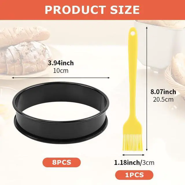 Alt view image 2 of 7 - 8 Pcs Muffin Rings,with Oil Brush 4 Inch Nonstick English Muffin Rings Round Egg Ring Stainless Steel Baking Ring for Muffins Pancakes and Crumpets(COLOR:Black)