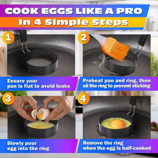 Alt view image 5 of 7 - Set of 4 Large Egg Rings for Frying Eggs, 2.89" Non-Stick Carbon Steel