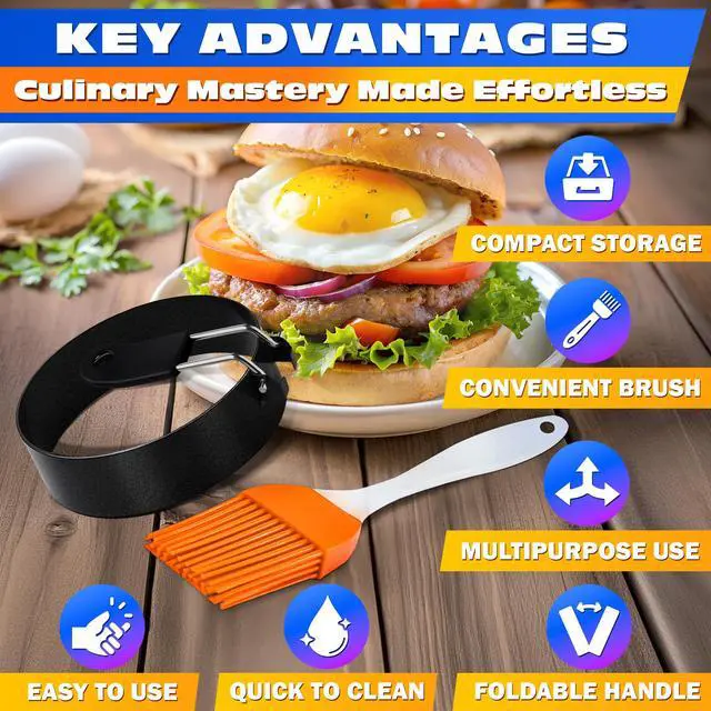 Alt view image 4 of 7 - Set of 4 Large Egg Rings for Frying Eggs, 2.89" Non-Stick Carbon Steel