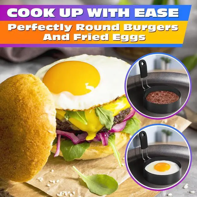 Alt view image 7 of 7 - Set of 4 Large Egg Rings for Frying Eggs, 2.89" Non-Stick Carbon Steel