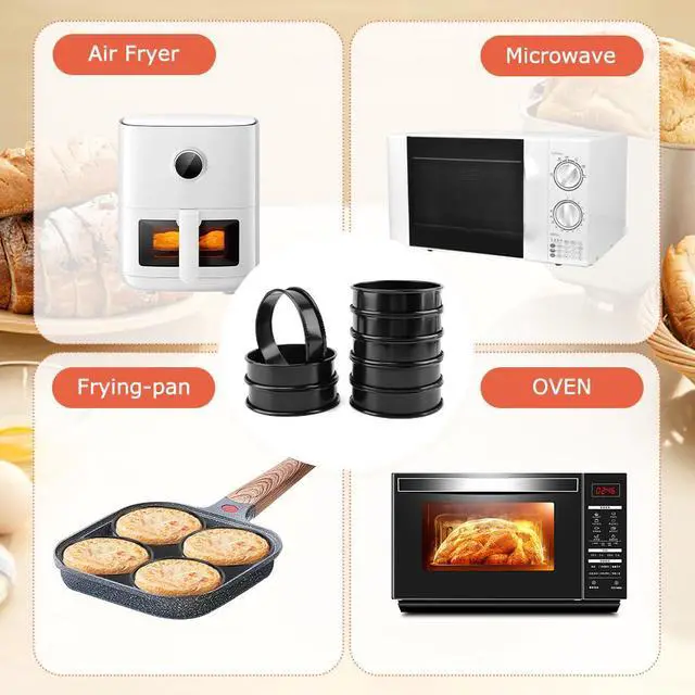 Alt view image 3 of 7 - 8 Pcs Muffin Rings,with Oil Brush 4 Inch Nonstick English Muffin Rings Round Egg Ring Stainless Steel Baking Ring for Muffins Pancakes and Crumpets(COLOR:Black)