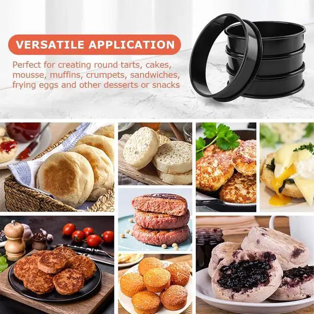 Alt view image 5 of 7 - 8 Pcs Muffin Rings,with Oil Brush 4 Inch Nonstick English Muffin Rings Round Egg Ring Stainless Steel Baking Ring for Muffins Pancakes and Crumpets(COLOR:Black)