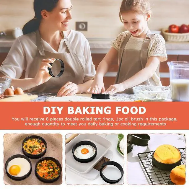 Alt view image 6 of 7 - 8 Pcs Muffin Rings,with Oil Brush 4 Inch Nonstick English Muffin Rings Round Egg Ring Stainless Steel Baking Ring for Muffins Pancakes and Crumpets(COLOR:Black)