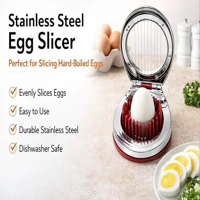 Alt view image 6 of 7 - Egg Slicer & Cutter for Hard Boiled Eggs 2-Way Multipurpose Stainless Steel Slicer for Fruits & Vegetables Includes Cleaning Brush