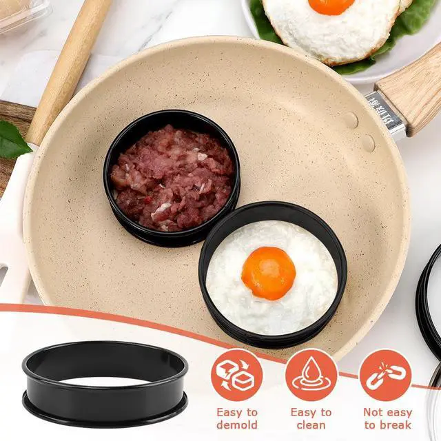 Alt view image 7 of 7 - 8 Pcs Muffin Rings,with Oil Brush 4 Inch Nonstick English Muffin Rings Round Egg Ring Stainless Steel Baking Ring for Muffins Pancakes and Crumpets(COLOR:Black)