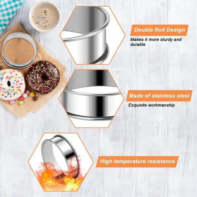 Alt view image 3 of 7 - 3 Inch English Muffin Rings, 6 PCS Stainless Steel Crumpet Rings Nonstick