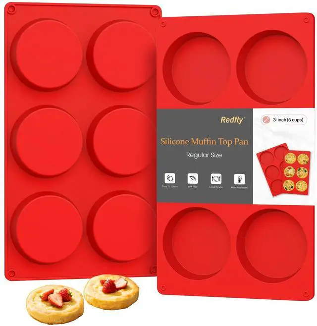 Main image of Silicone Egg Molds for Breakfast Sandwiches 2 Pcs, Non Stick 3 Inch Egg Bites Baking Pans, Silicone Muffin Pans for Baking, Round Muffin Top Pan for Whoopie Pie Pan, Tarts, Quiche