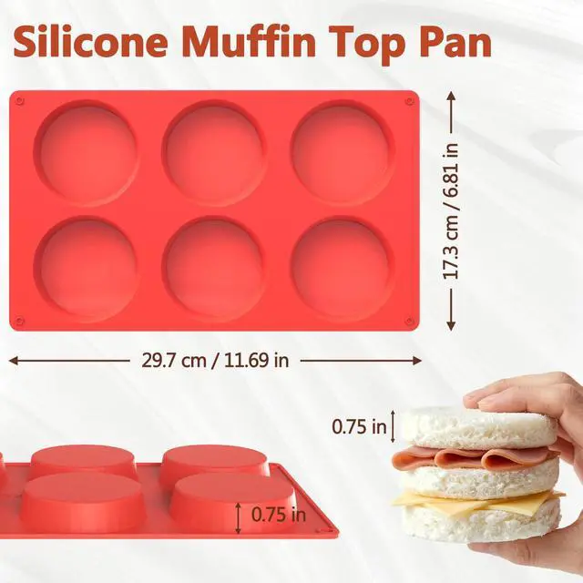 Alt view image 2 of 7 - Silicone Egg Molds for Breakfast Sandwiches 2 Pcs, Non Stick 3 Inch Egg Bites Baking Pans, Silicone Muffin Pans for Baking, Round Muffin Top Pan for Whoopie Pie Pan, Tarts, Quiche