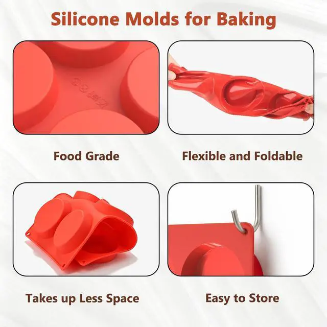 Alt view image 5 of 7 - Silicone Egg Molds for Breakfast Sandwiches 2 Pcs, Non Stick 3 Inch Egg Bites Baking Pans, Silicone Muffin Pans for Baking, Round Muffin Top Pan for Whoopie Pie Pan, Tarts, Quiche