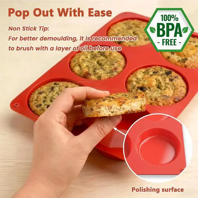 Alt view image 4 of 7 - Silicone Egg Molds for Breakfast Sandwiches 2 Pcs, Non Stick 3 Inch Egg Bites Baking Pans, Silicone Muffin Pans for Baking, Round Muffin Top Pan for Whoopie Pie Pan, Tarts, Quiche