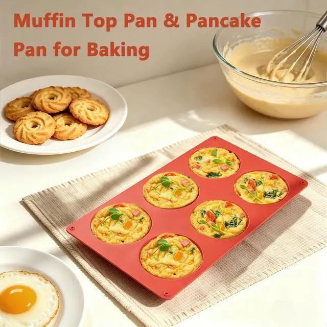 Alt view image 7 of 7 - Silicone Egg Molds for Breakfast Sandwiches 2 Pcs, Non Stick 3 Inch Egg Bites Baking Pans, Silicone Muffin Pans for Baking, Round Muffin Top Pan for Whoopie Pie Pan, Tarts, Quiche